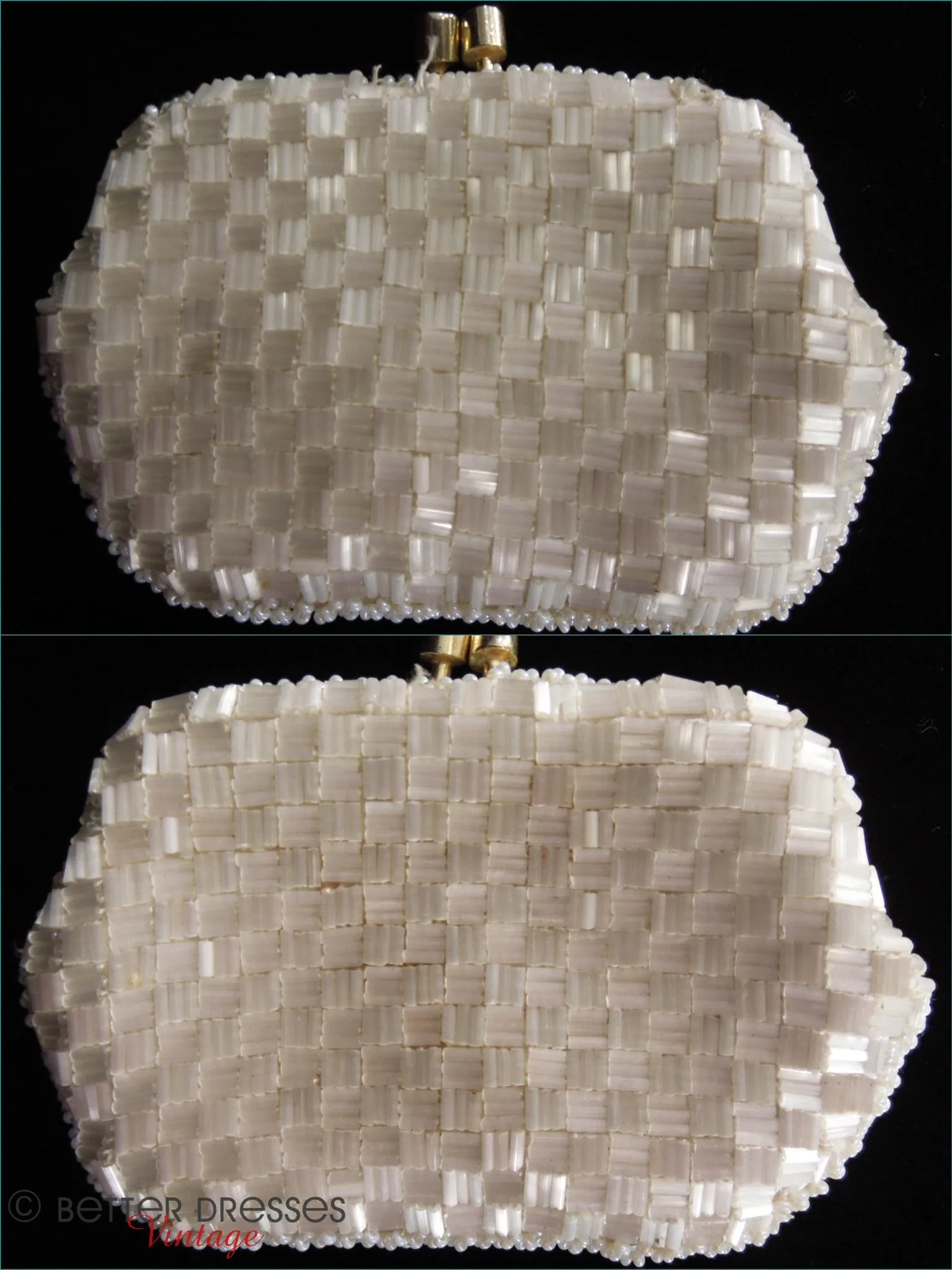 50s White Glass Bugle Bead Coin Purse