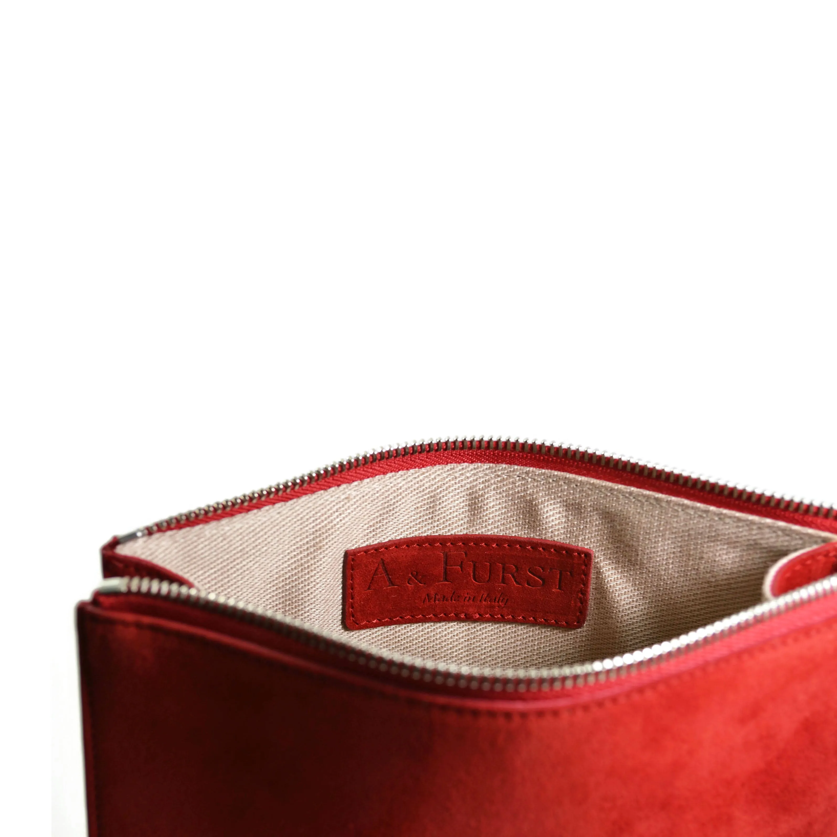 A & Furst - Medium Pouch - Handbag, Tomato Red Color Suede Leather