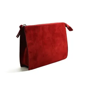 A & Furst - Medium Pouch - Handbag, Tomato Red Color Suede Leather