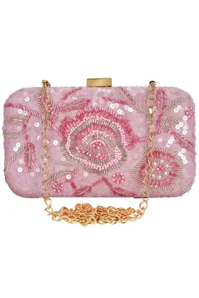 Adorn Sequin Embelished Faux Silk Fabric Clutch Pink