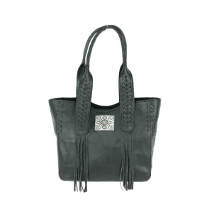 American West Mohave Canyon Black Leather Large Zip-Top Tote