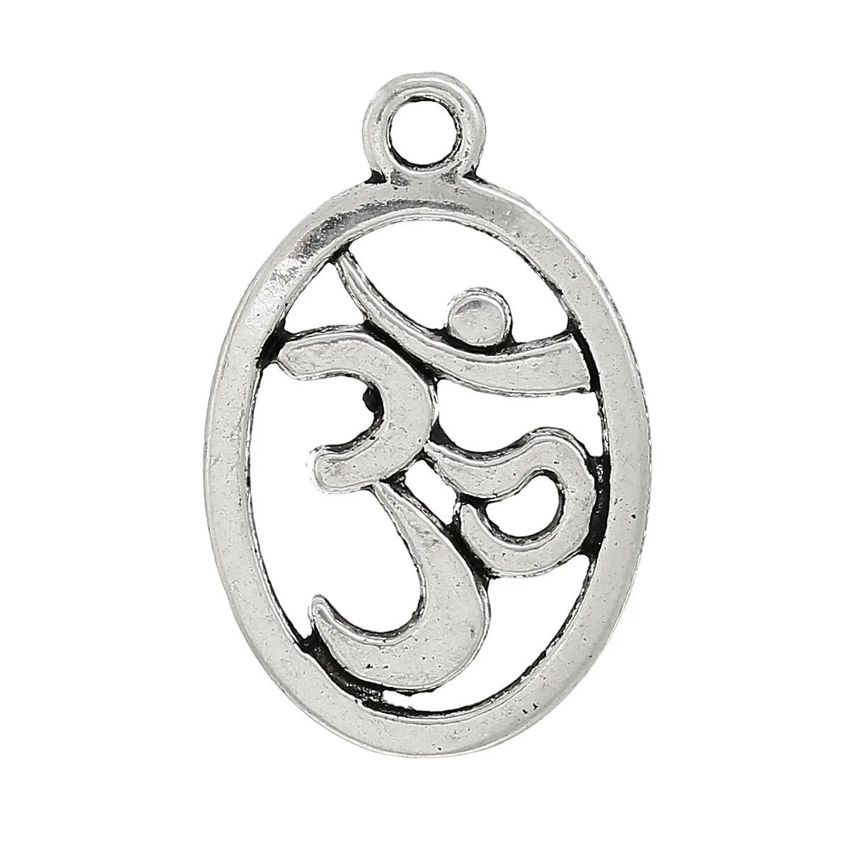 AVBeads Pagan Charms Om Ohm Silver 22mm x 14mm Metal Charms 10pcs