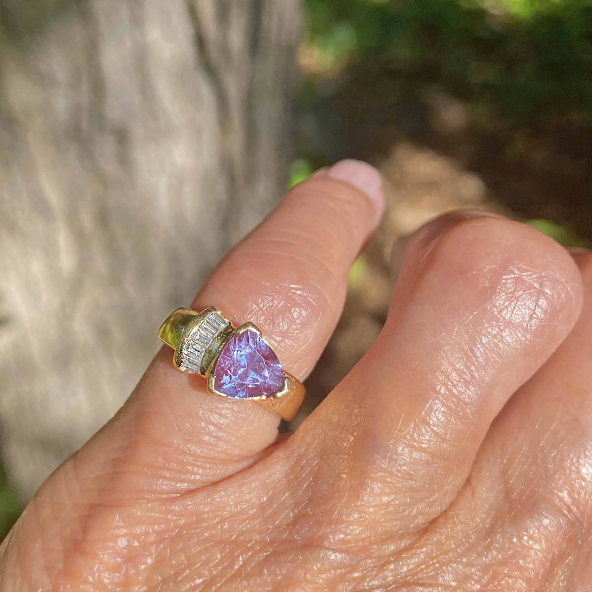 Baguette Diamond Color Change Sapphire Ring