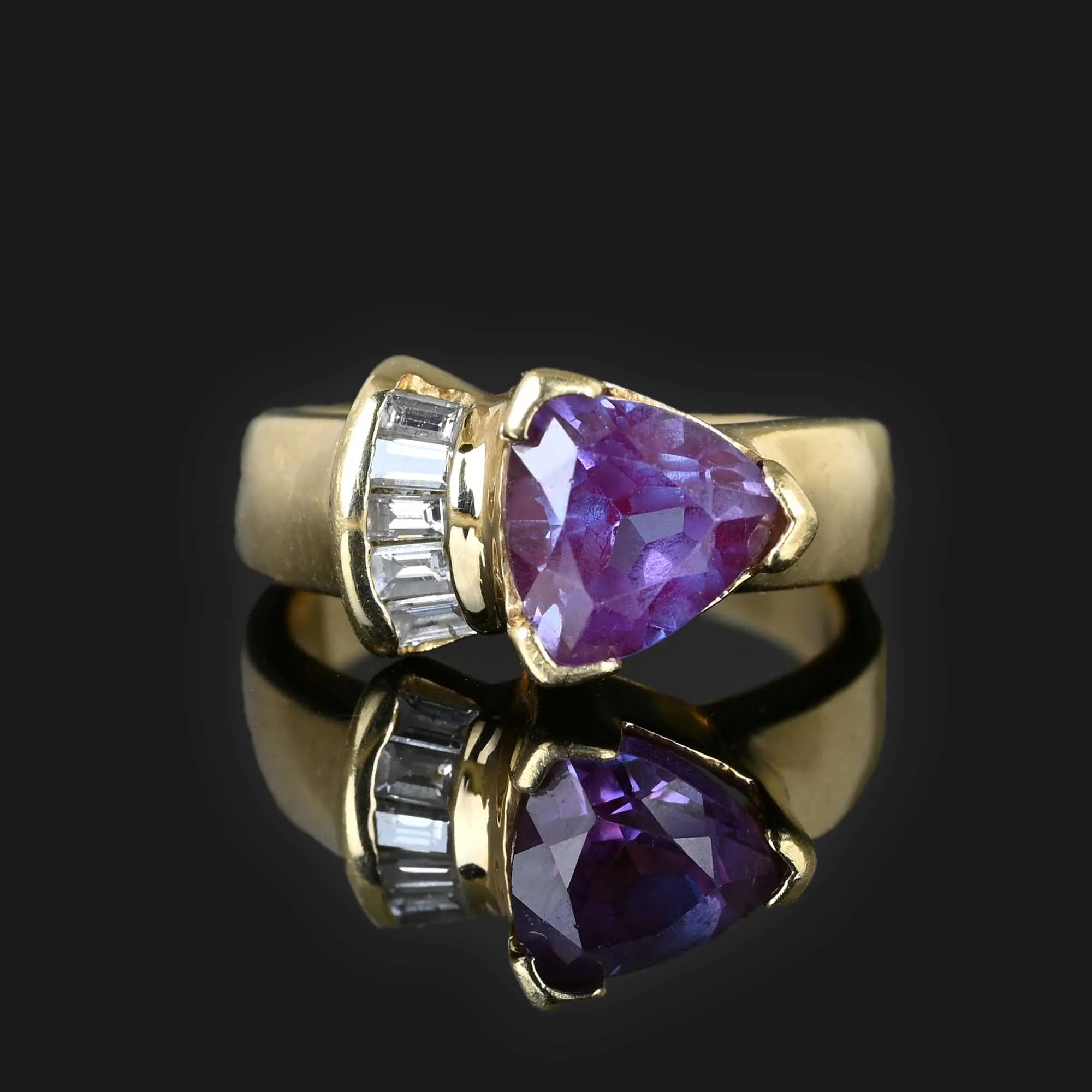 Baguette Diamond Color Change Sapphire Ring