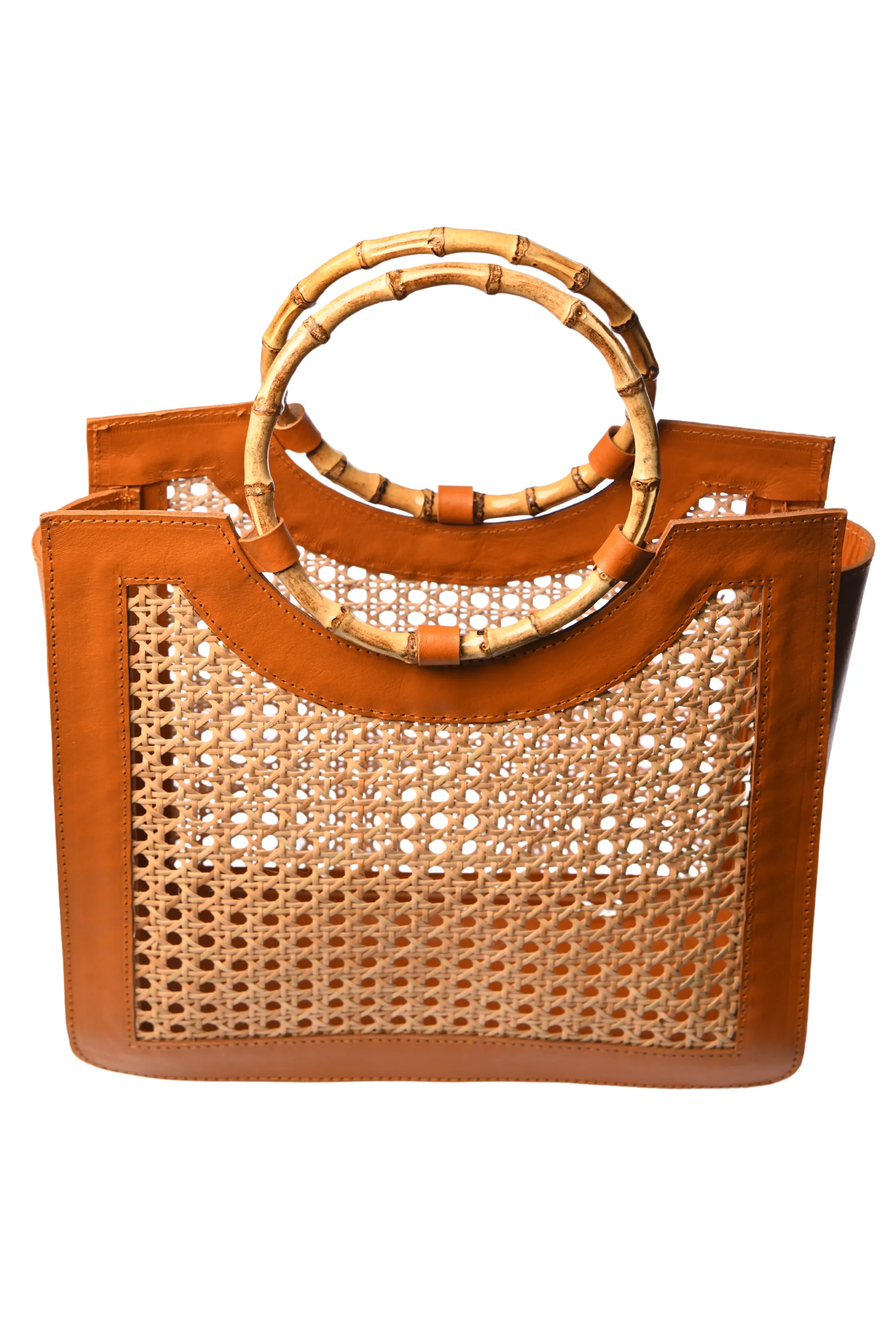 Bamboo Handle Wicker Bag / Carmel