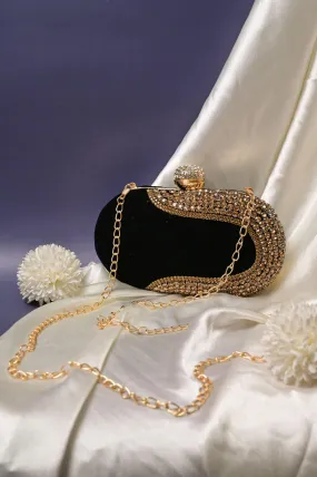 Black Color Designer Clutch with Golden Stone Work