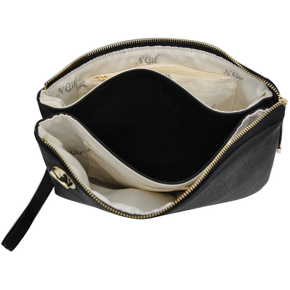 Black NGIL Faux Leather Push Lock Clutch/Crossbody Bag