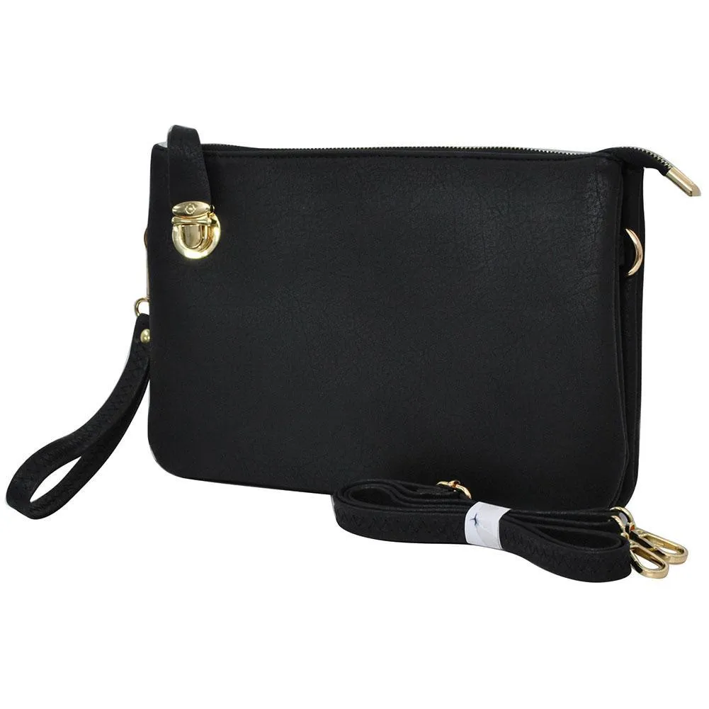 Black NGIL Faux Leather Push Lock Clutch/Crossbody Bag