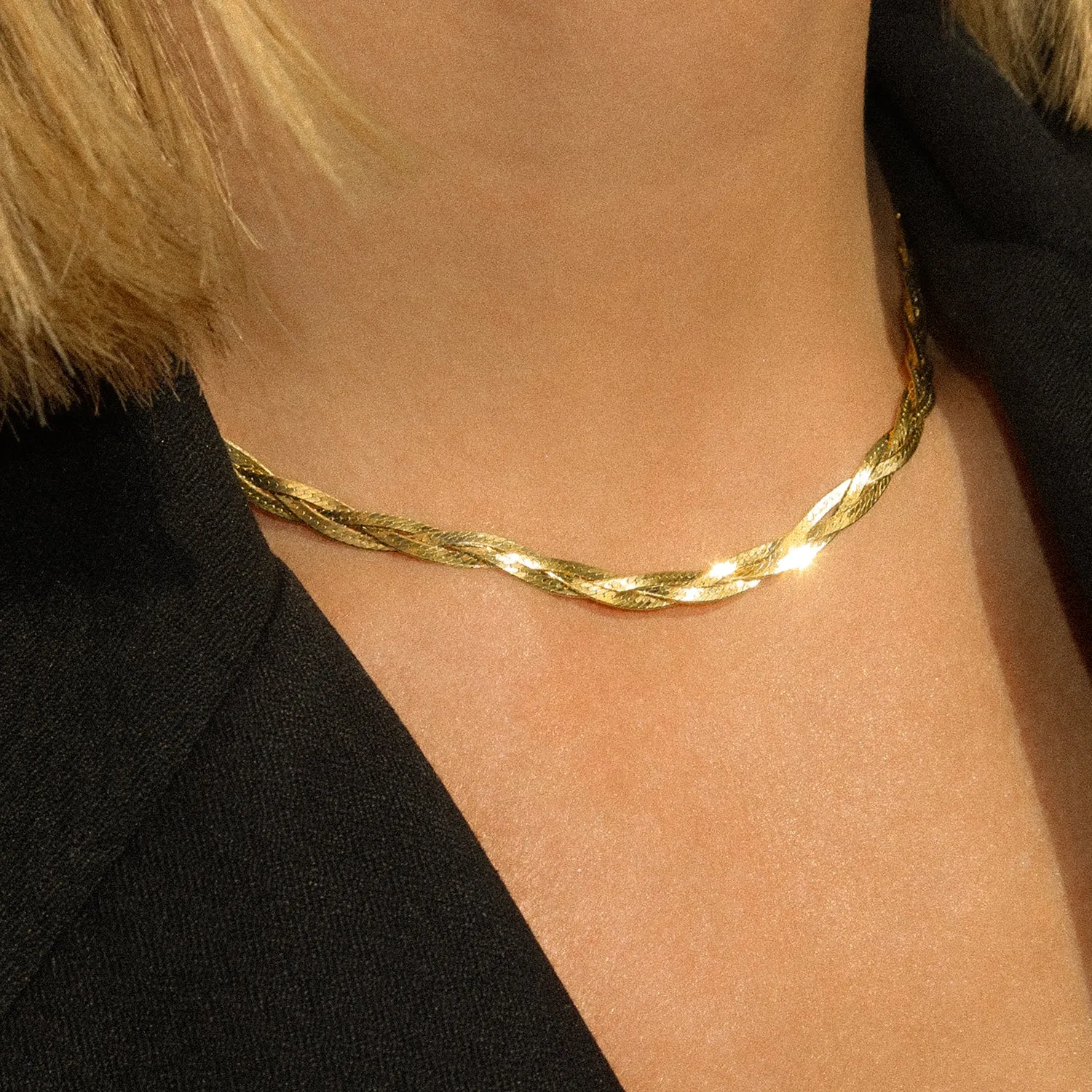 Braided Herringbone Necklace | Gold