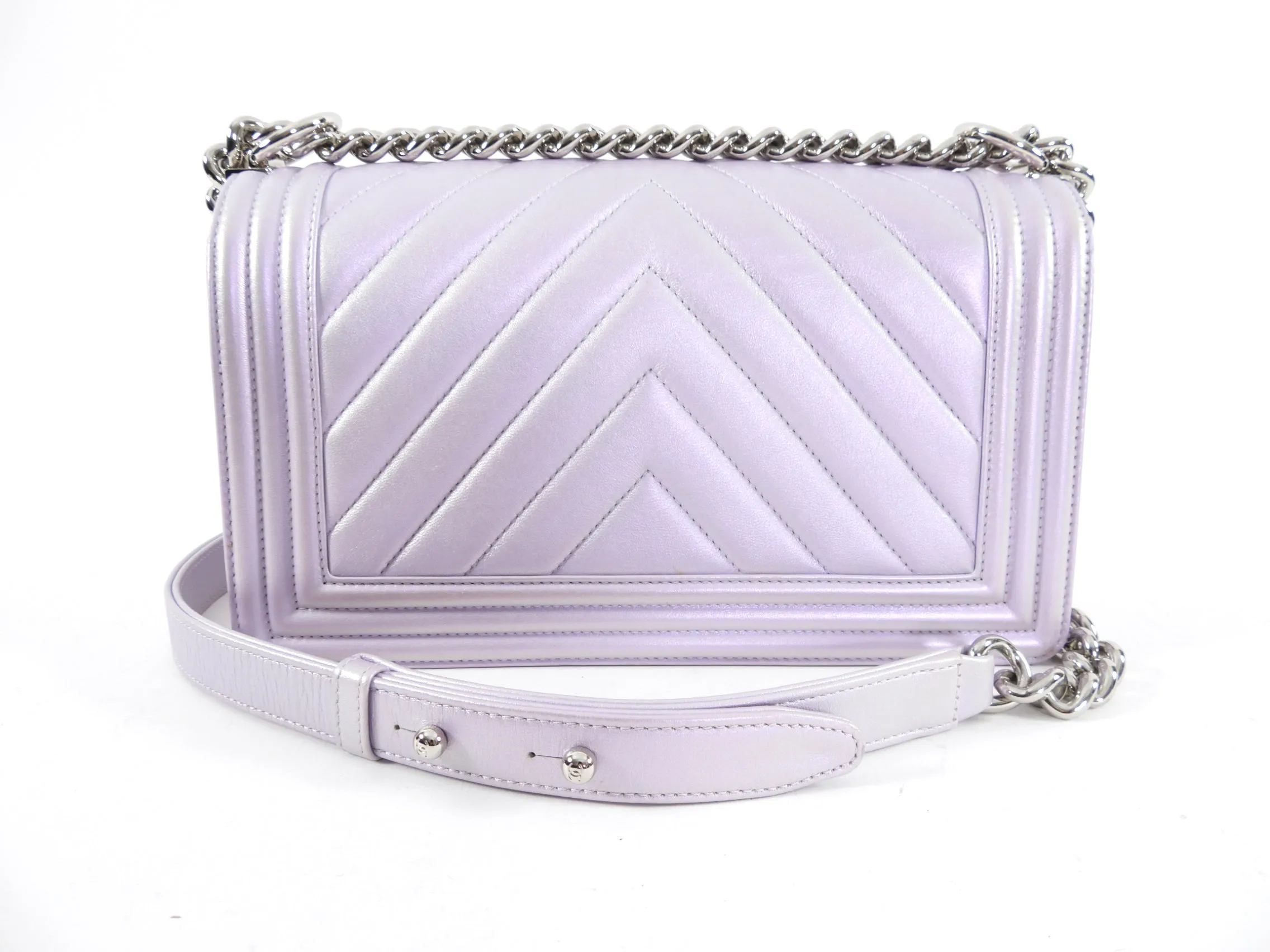 Chanel Iridescent Light Purple Medium Chevron Quilted Boy bag