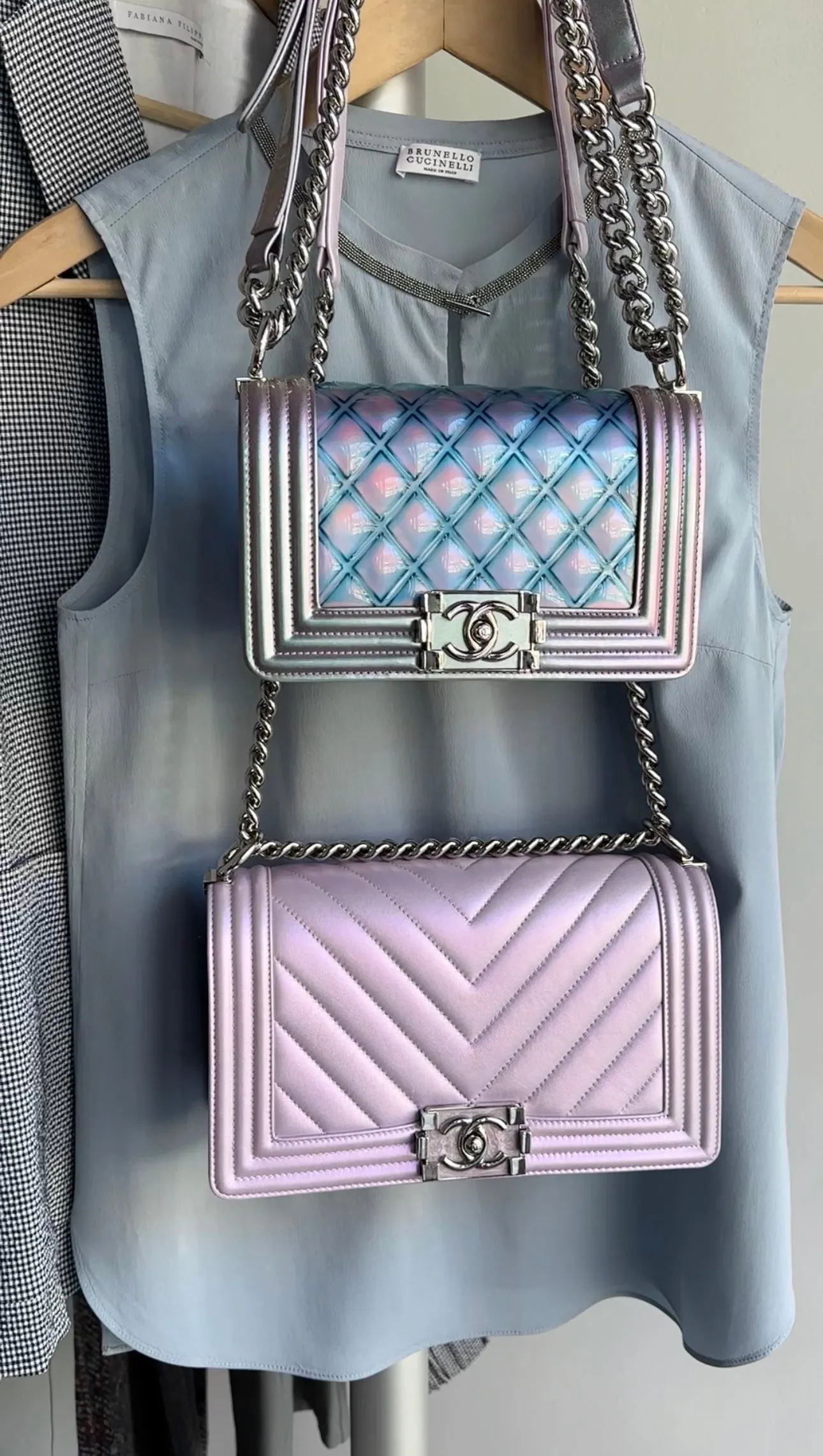 Chanel Iridescent Light Purple Medium Chevron Quilted Boy bag