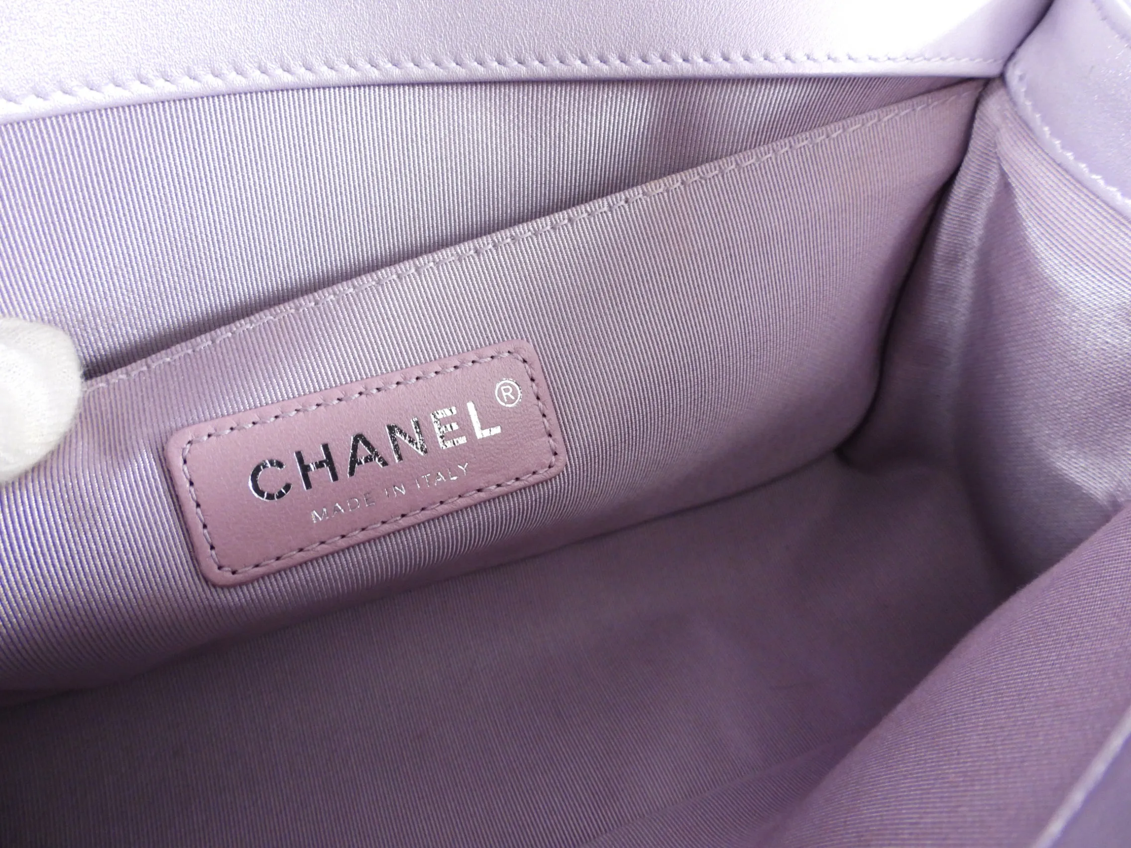 Chanel Iridescent Light Purple Medium Chevron Quilted Boy bag