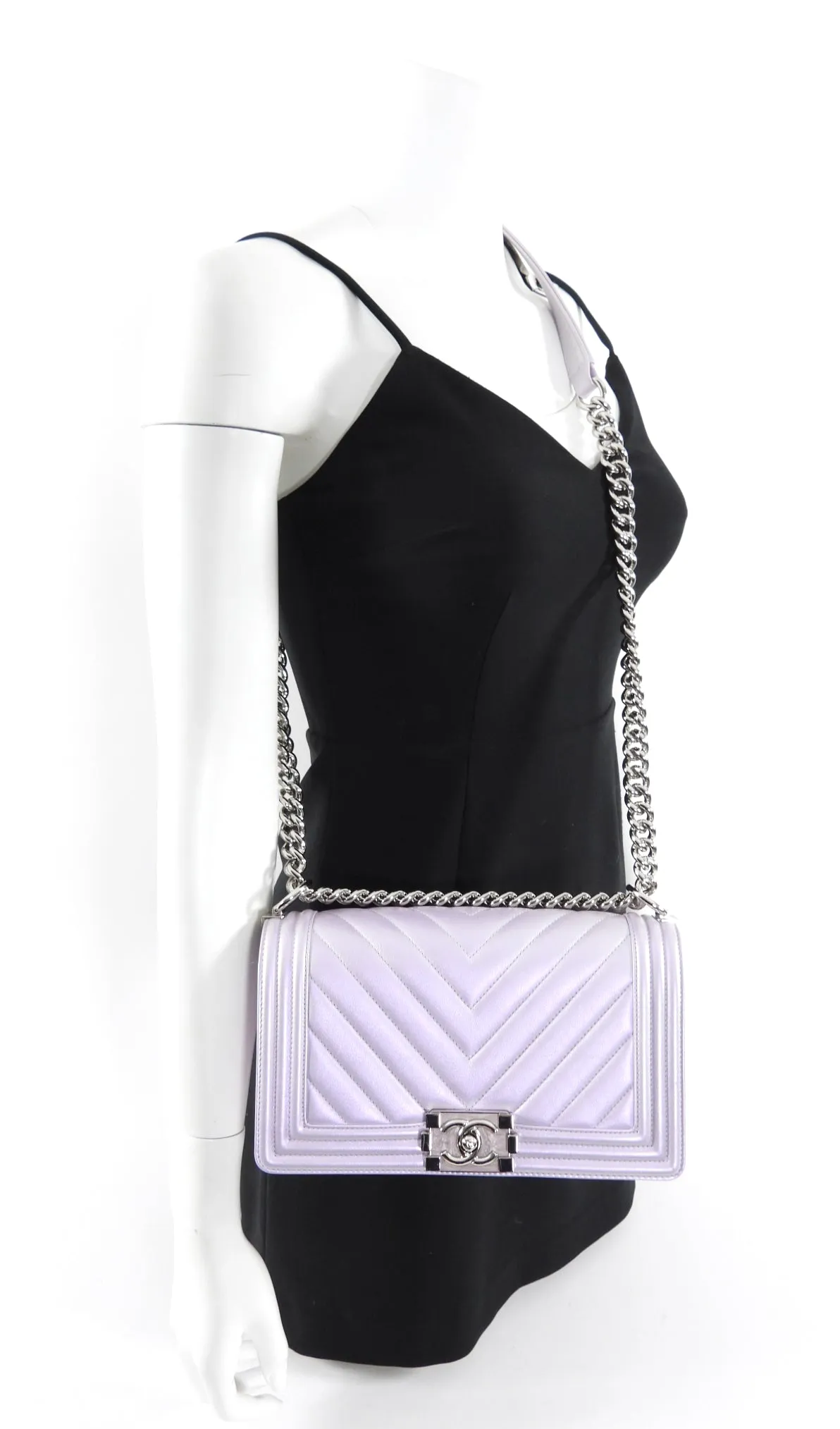 Chanel Iridescent Light Purple Medium Chevron Quilted Boy bag