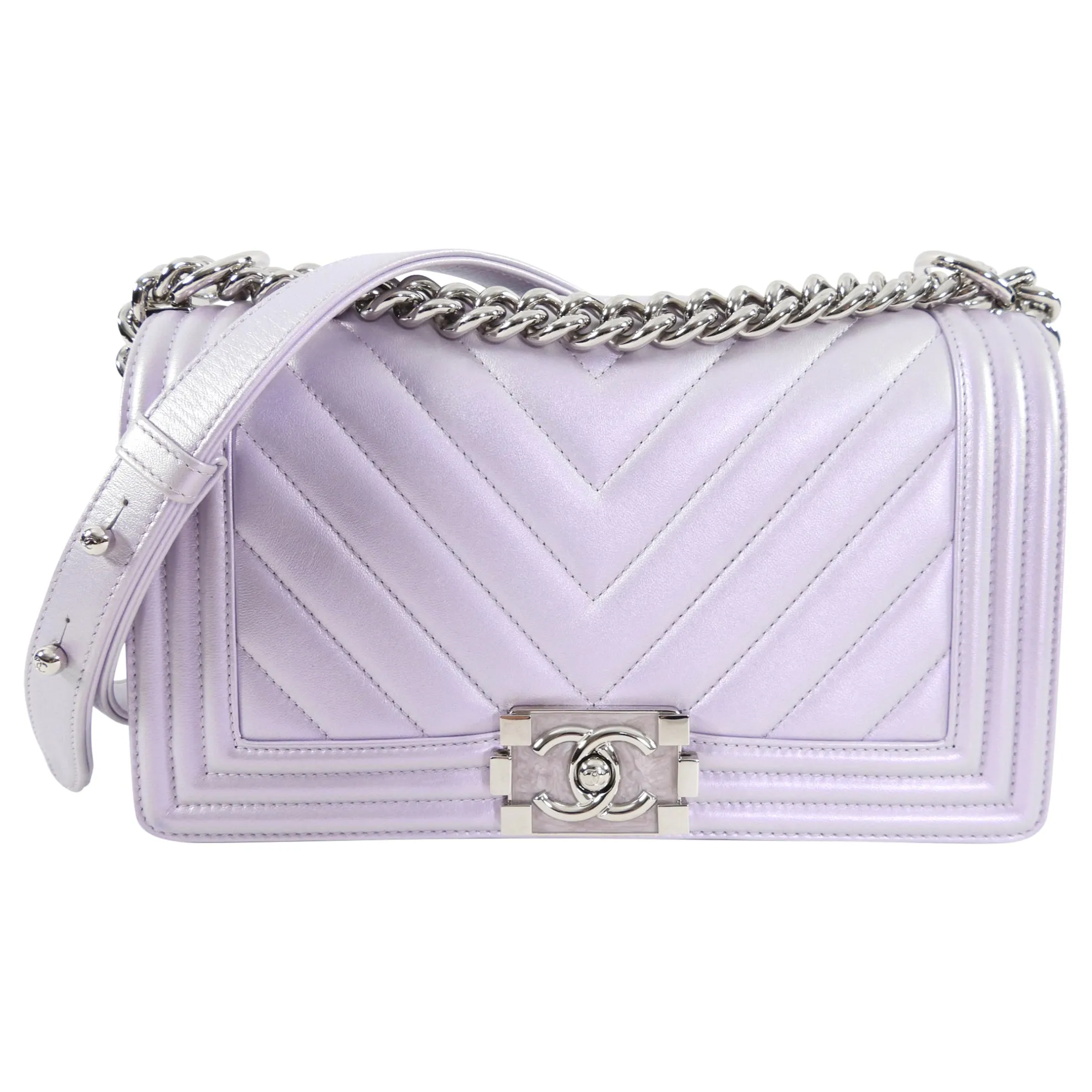 Chanel Iridescent Light Purple Medium Chevron Quilted Boy bag