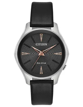 Citizen Eco-Drive L Modena Watch - Black Dial - Black Vegan Leather Strap