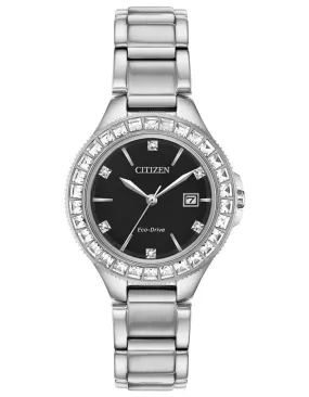 Luxurious Citizen Ladies Watch - Eco-Drive Silhouette with Crystals - Stainless Steel - Sleek Black