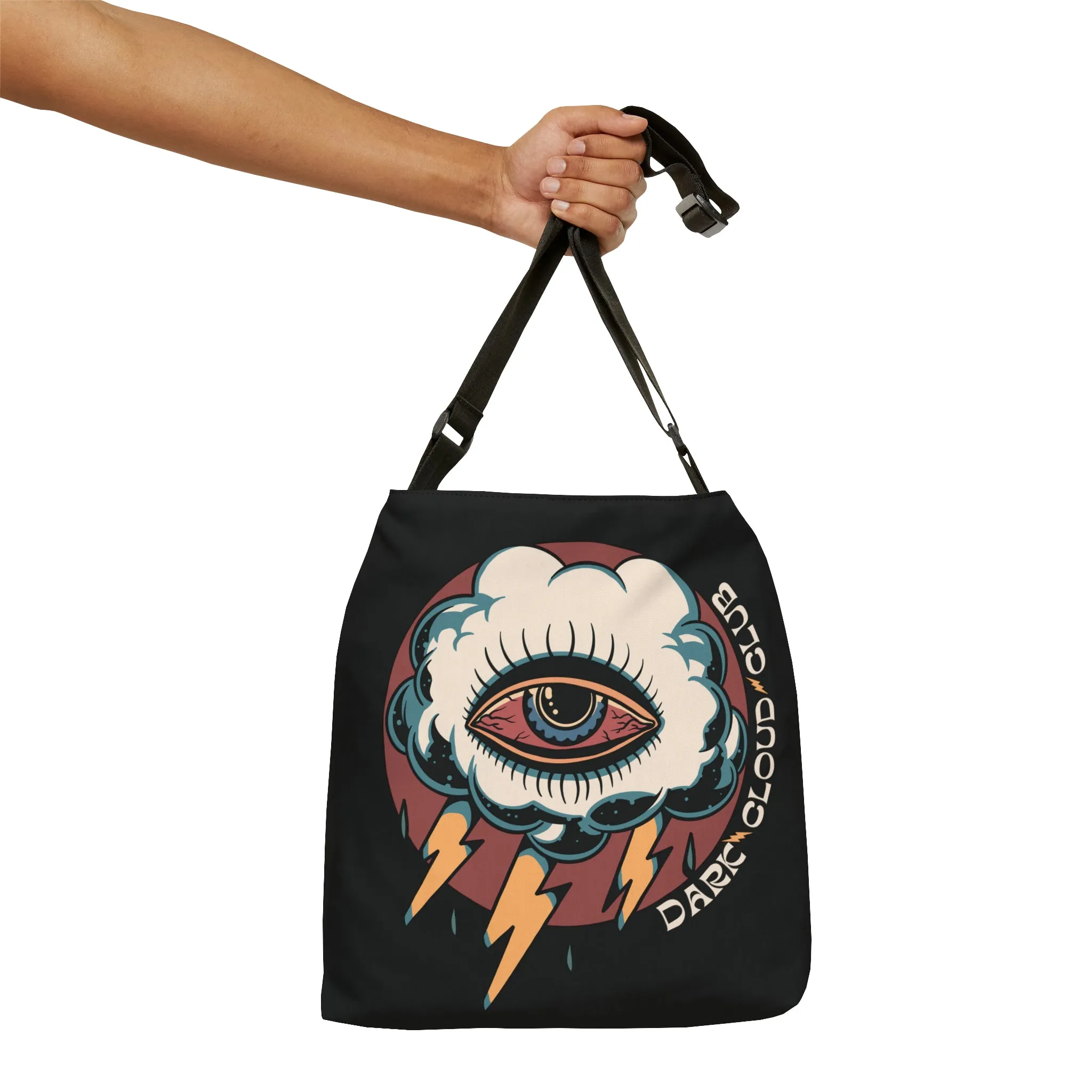 Dark Cloud Cloud Eye Lightning Tattoo Adjustable Tote Bag in Black / Vintage Old School Traditional Tattoo Flash / Punk Rock Shopping