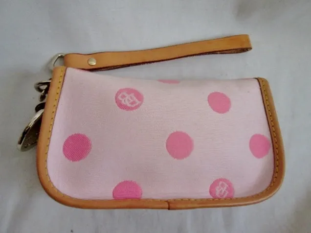 DOONEY & BOURKE POLKA DOT Purse Wallet Clutch Pouch Case Wristlet PINK Leather