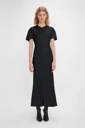 Gathered Sleeve Midi Dress In Black