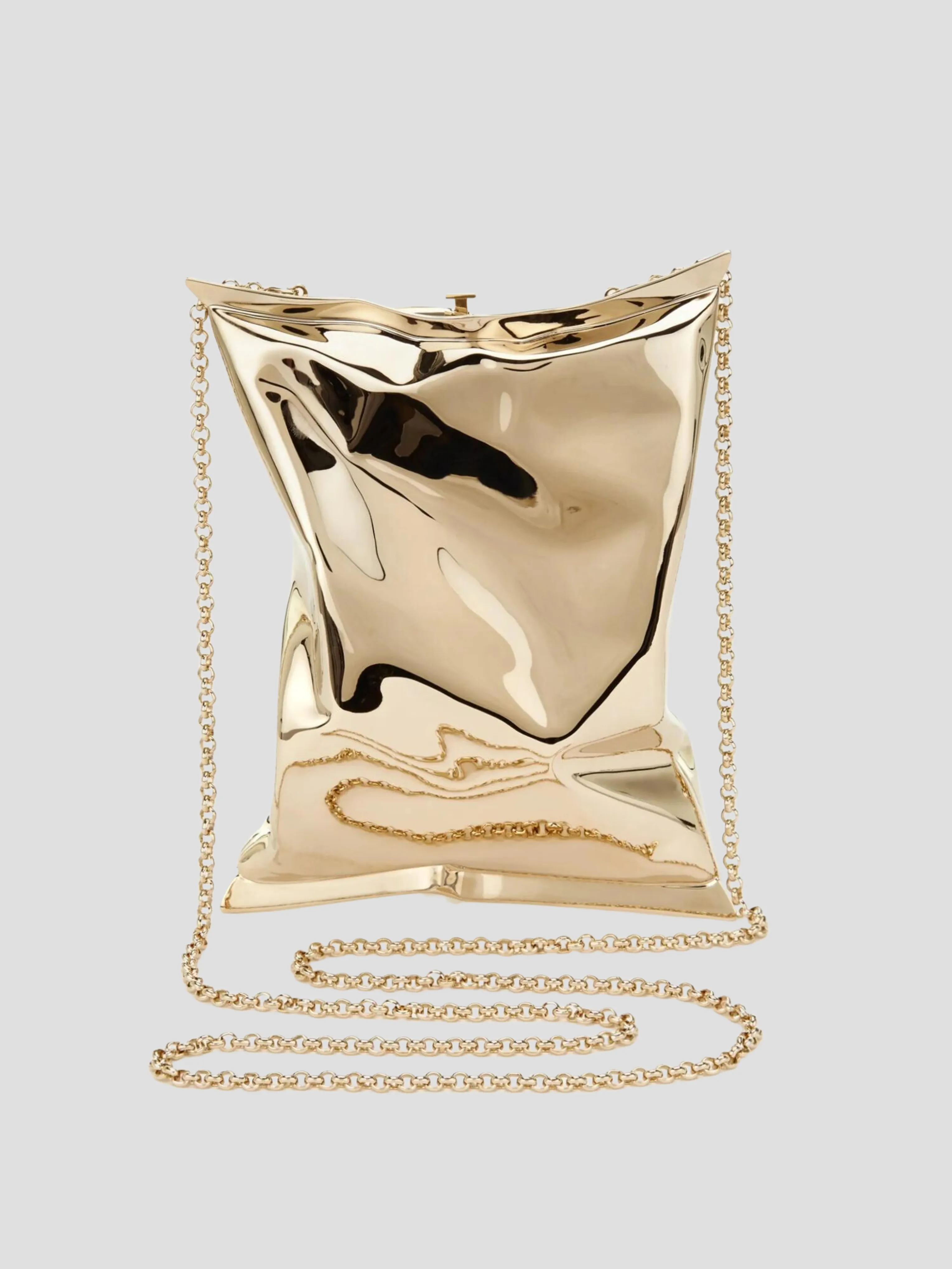 Gold Crisp Packet Clutch with Chain