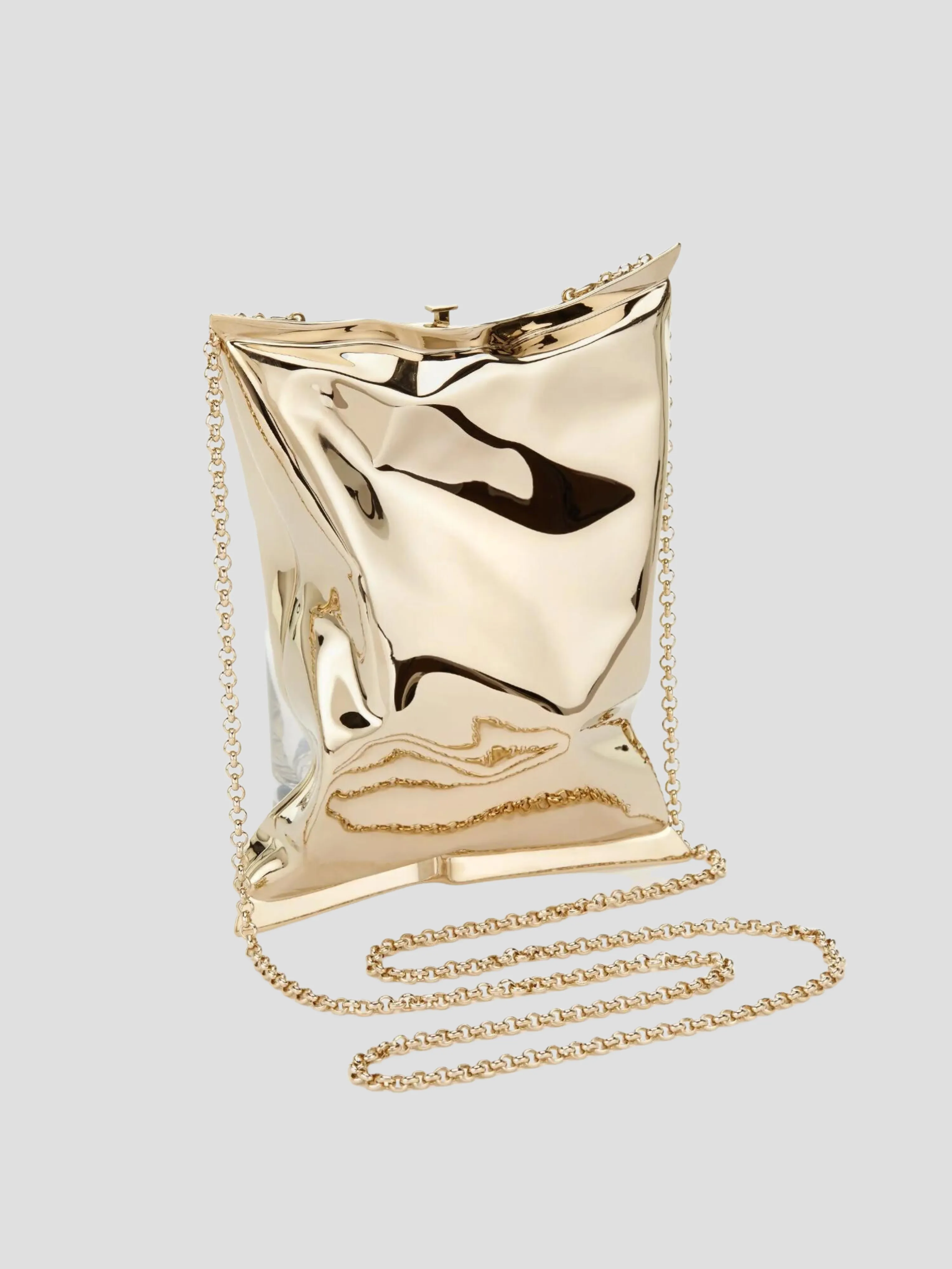 Gold Crisp Packet Clutch with Chain