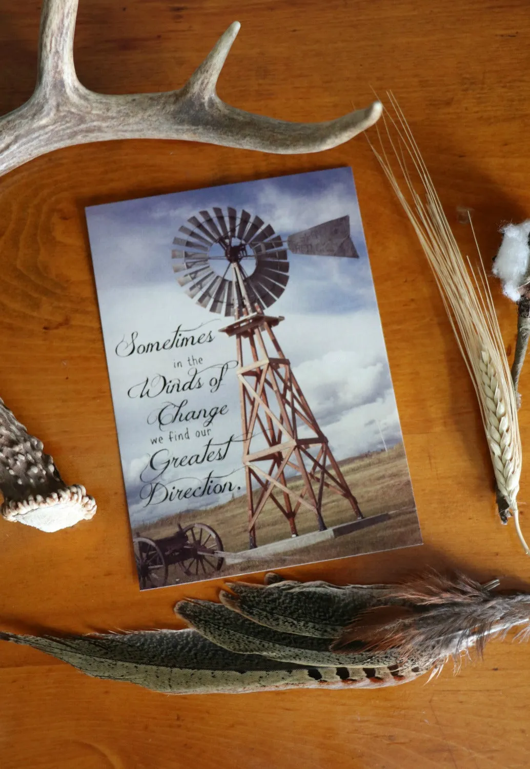 Inspirational Western Photo Art Card-Winds of Change, Windmill