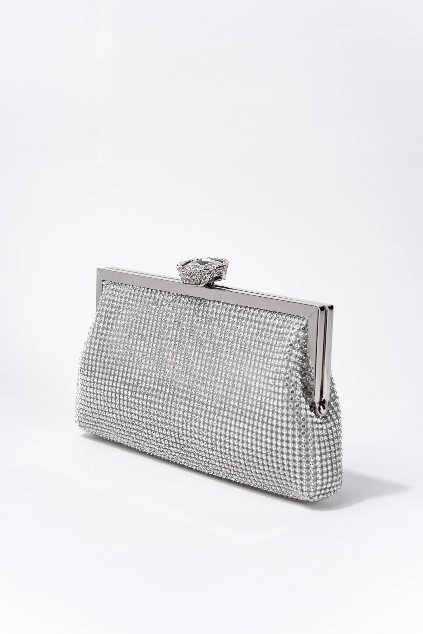 Jaime Rhinestone Clutch Bag with chain strap - Silver