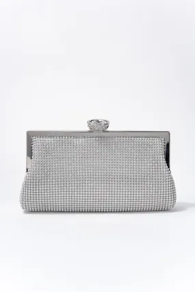 Jaime Rhinestone Clutch Bag with chain strap - Silver