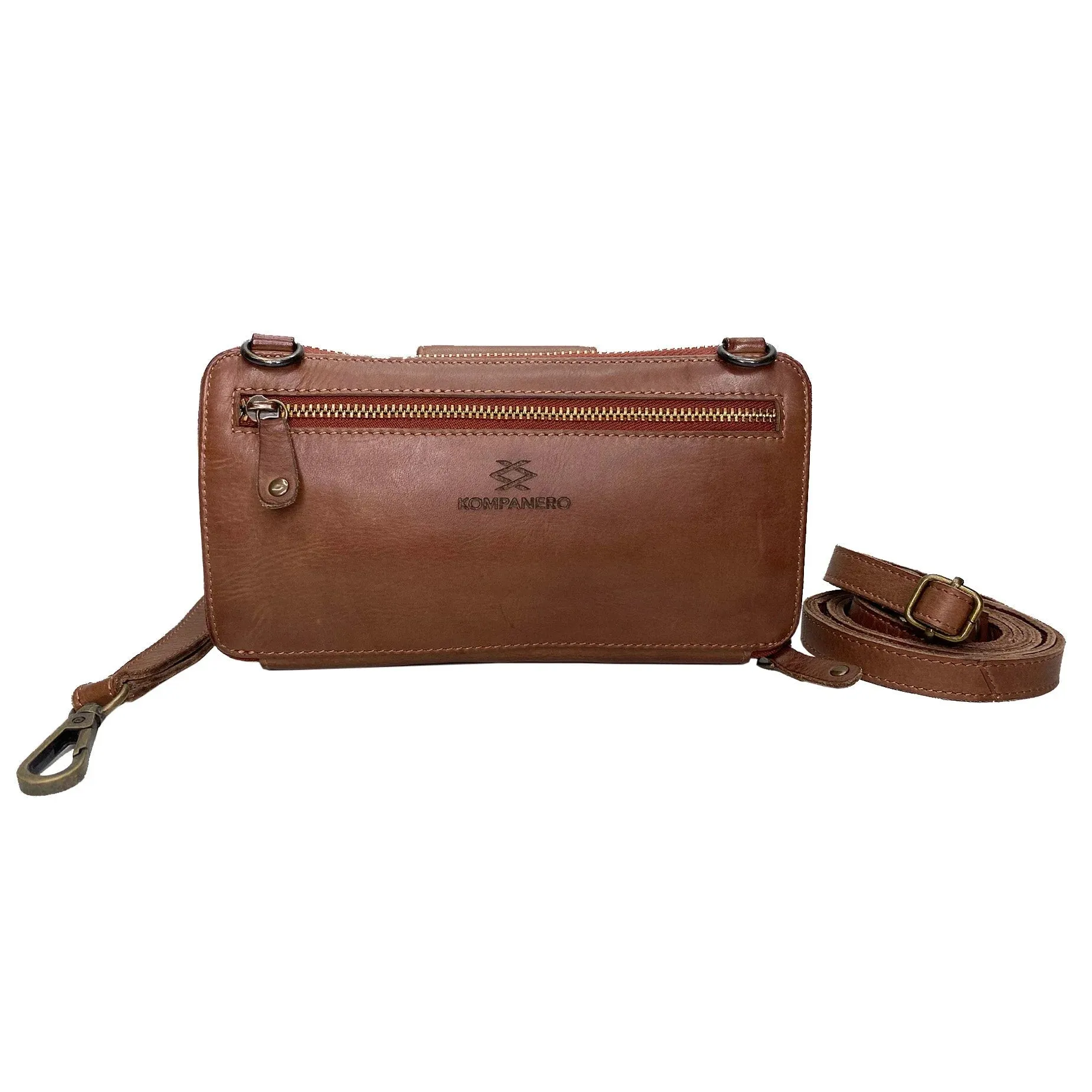 June Genuine Leather Sling Clutch Wallet - Cognac