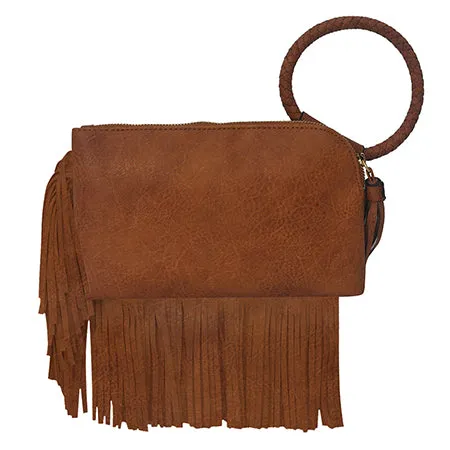 Light Brown NGIL Faux Leather Fringe Wristlet