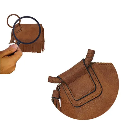 Light Brown NGIL Faux Leather Fringe Wristlet