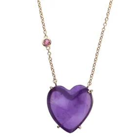 LOVE Amethyst Carved Heart Necklace with Gold Setting SALE