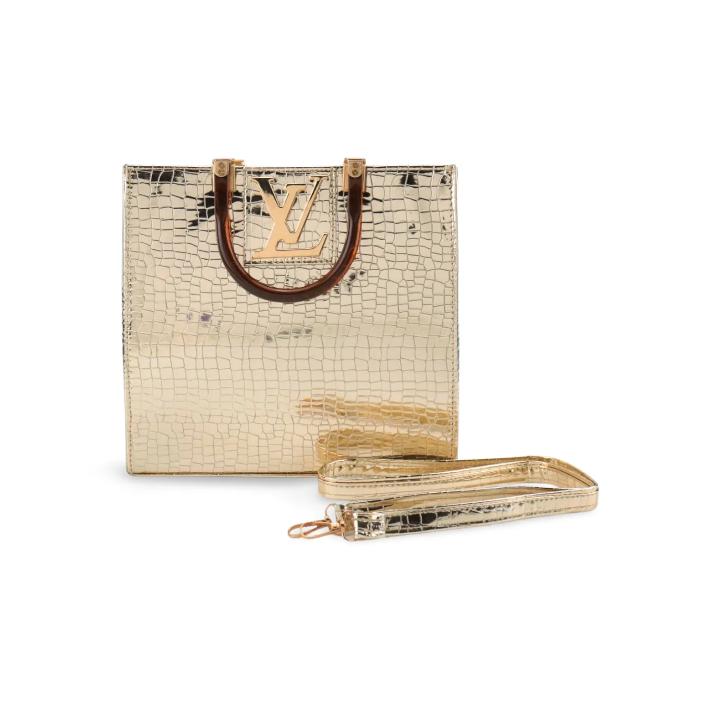 Luxurious Faux Crocodile Skin Print Crossbody Top Handle Hand Bag