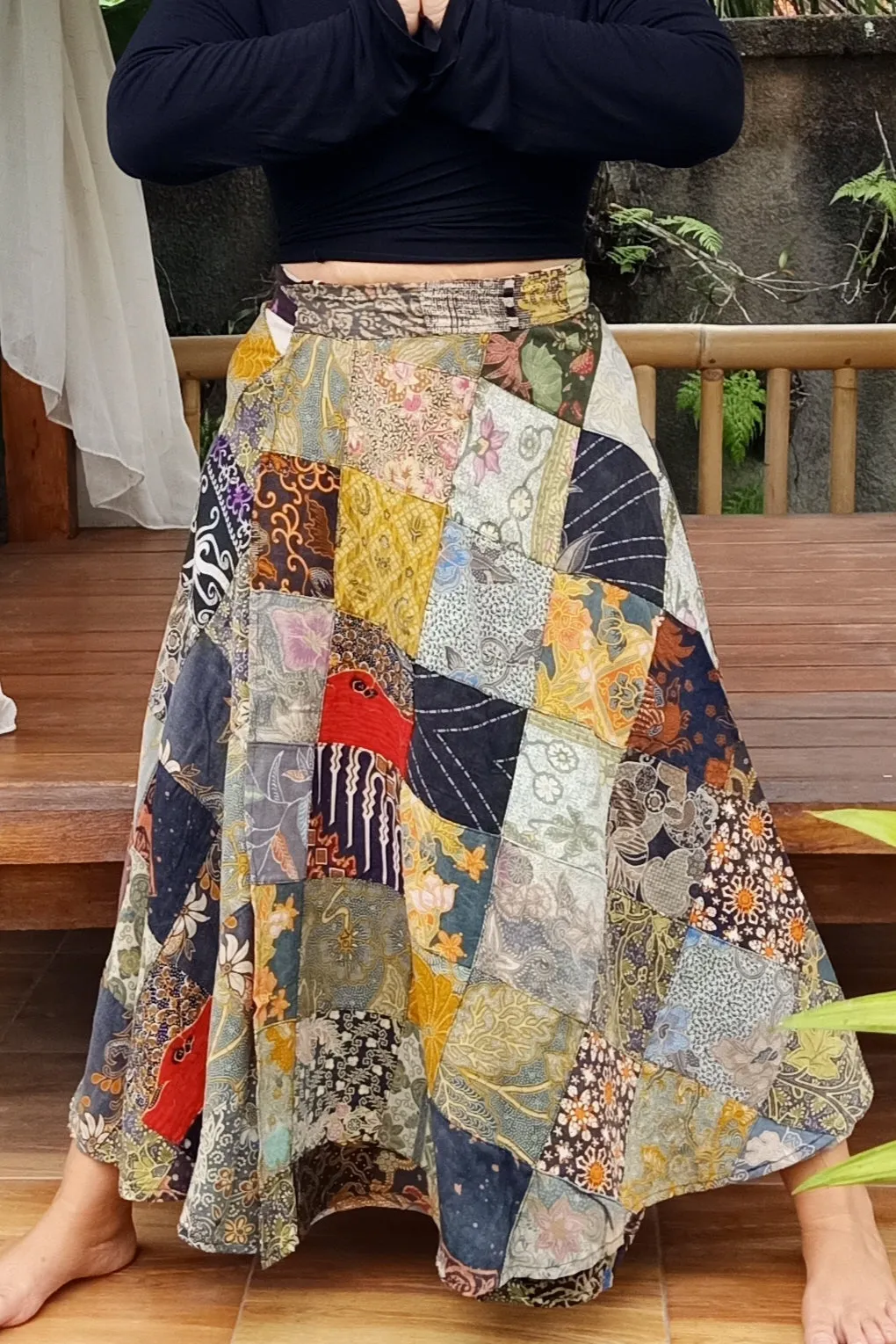 Patchwork Long Wrap Skirt