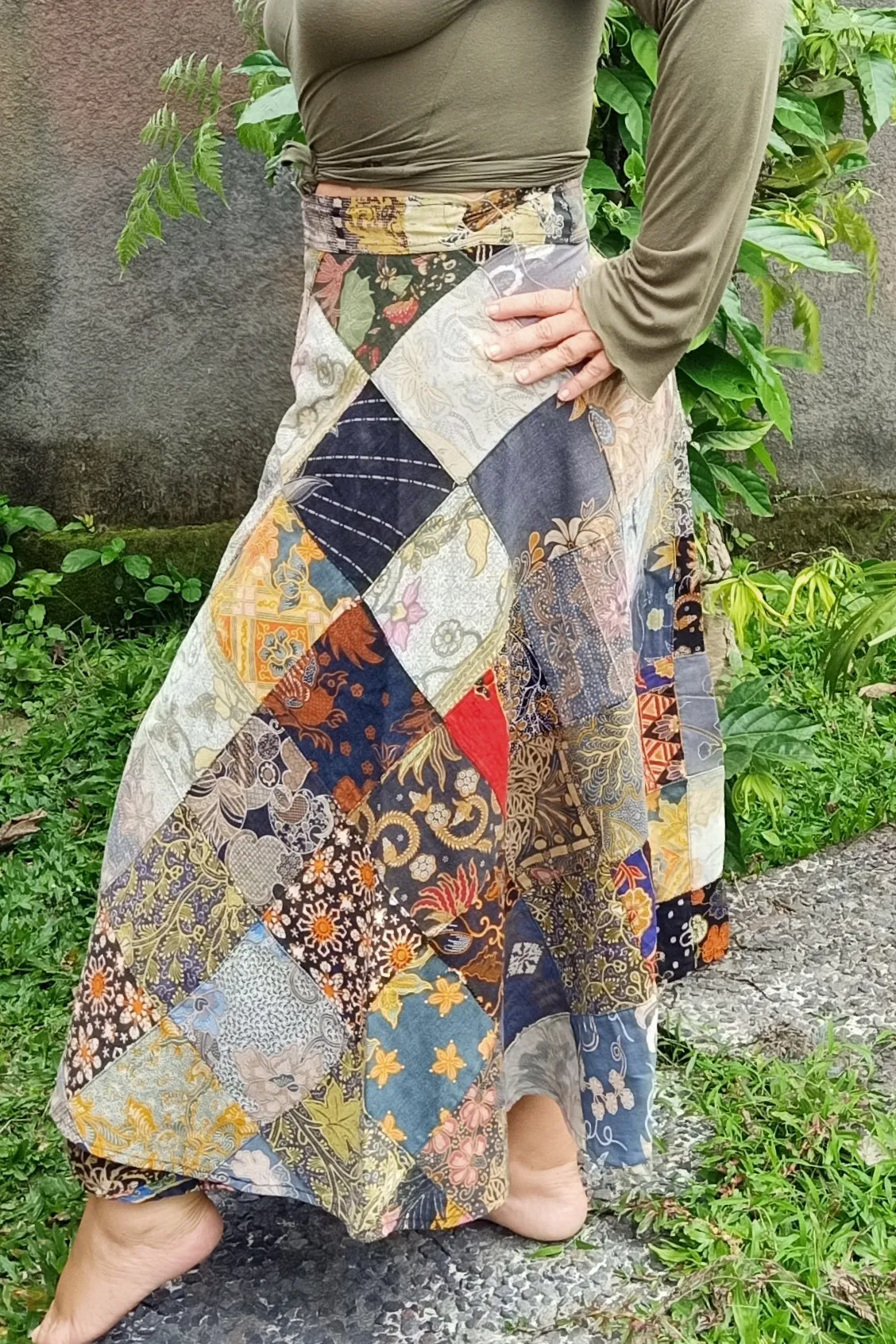 Patchwork Long Wrap Skirt