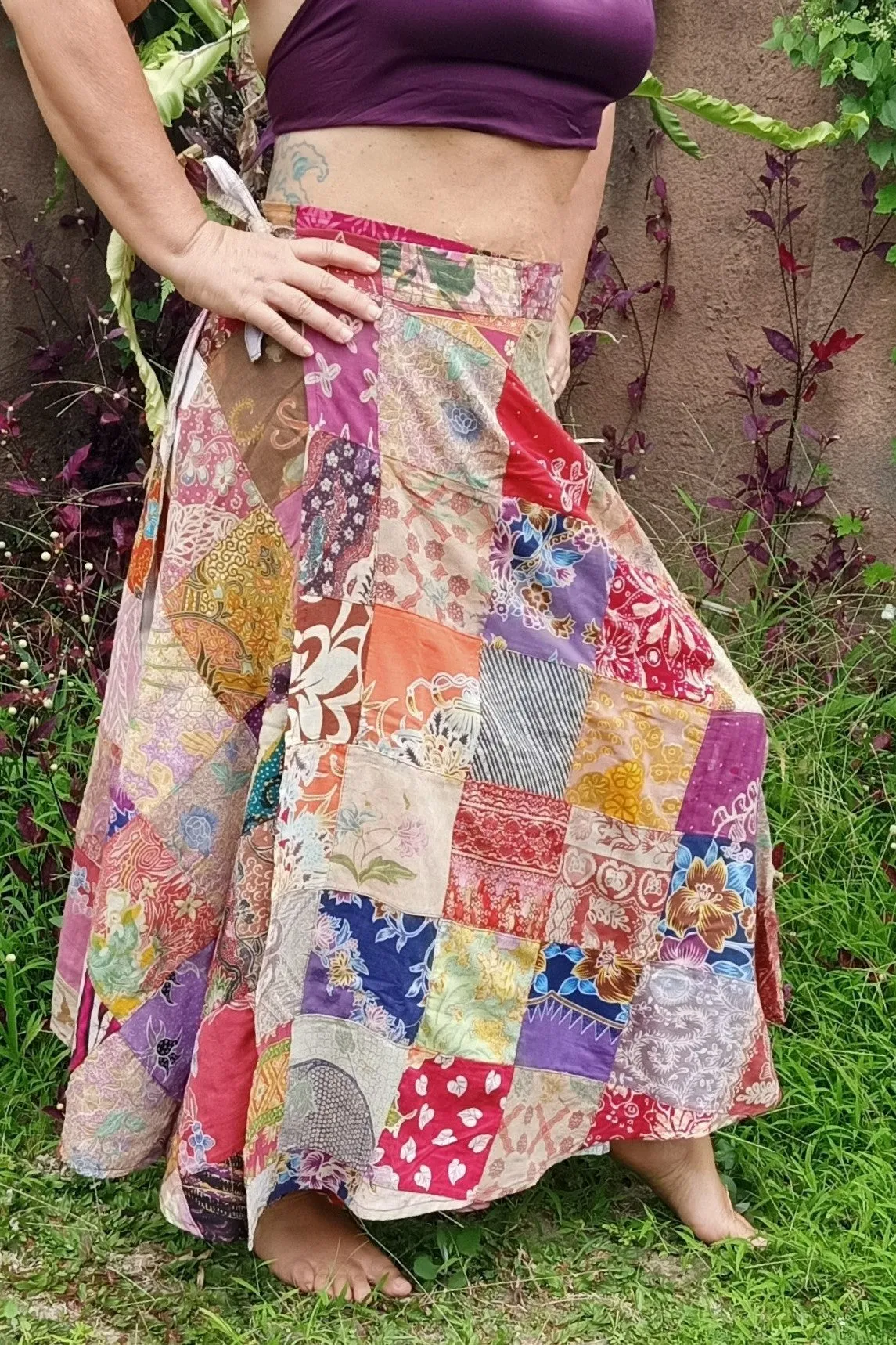 Patchwork Long Wrap Skirt