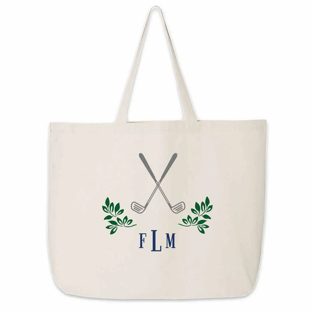 Personalized Golf Monogram Large Canvas Tote Bag