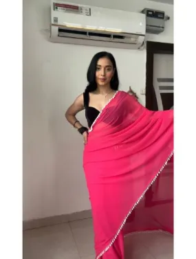 Pink 1 Minute Saree Ready to Wear Georgette Sari