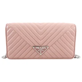 Prada Mini Pink Quilted Leather Wallet on Chain