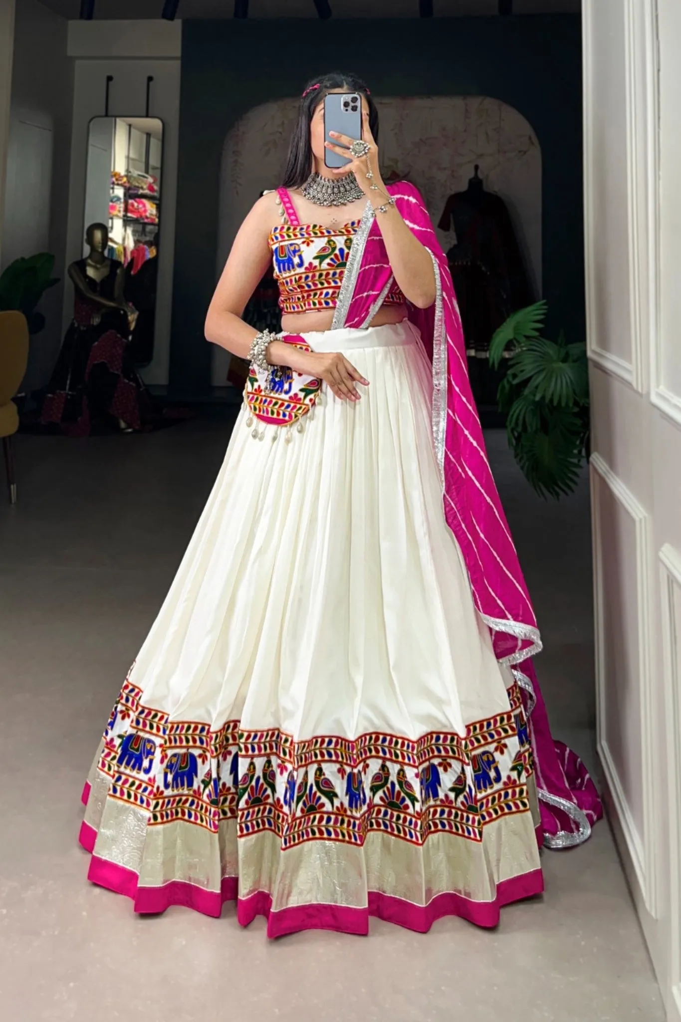 Pure Rayon Navratri Special Gamthi Work Lehenga Choli