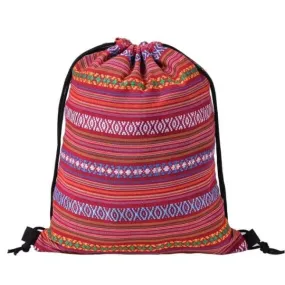 Red Patterned Drawstring Bag