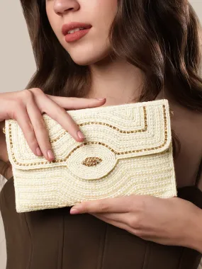 Rubans White Clutch Bags with Pearl and Stone Embellishment