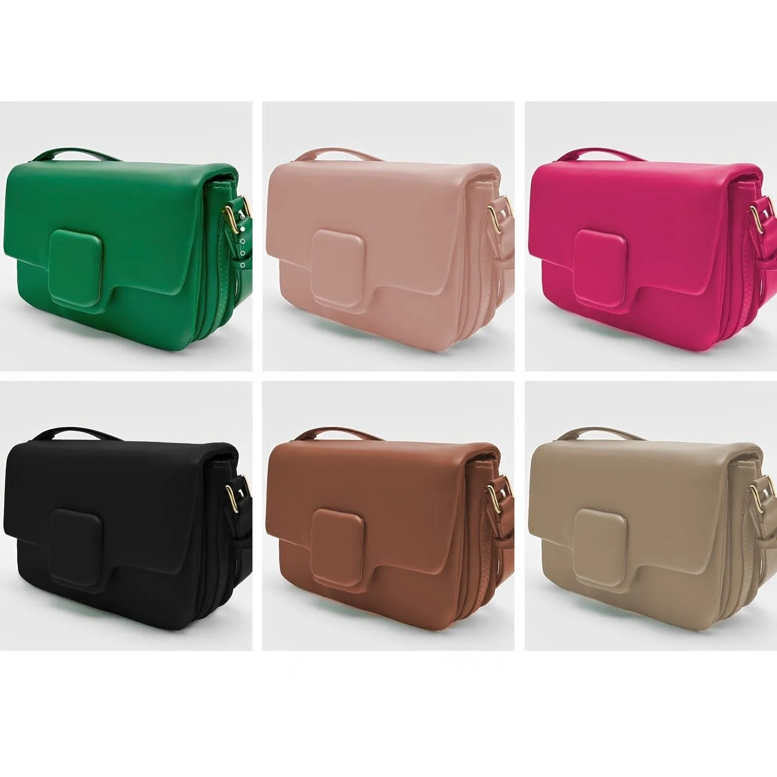 Square Button Solid Handbags.